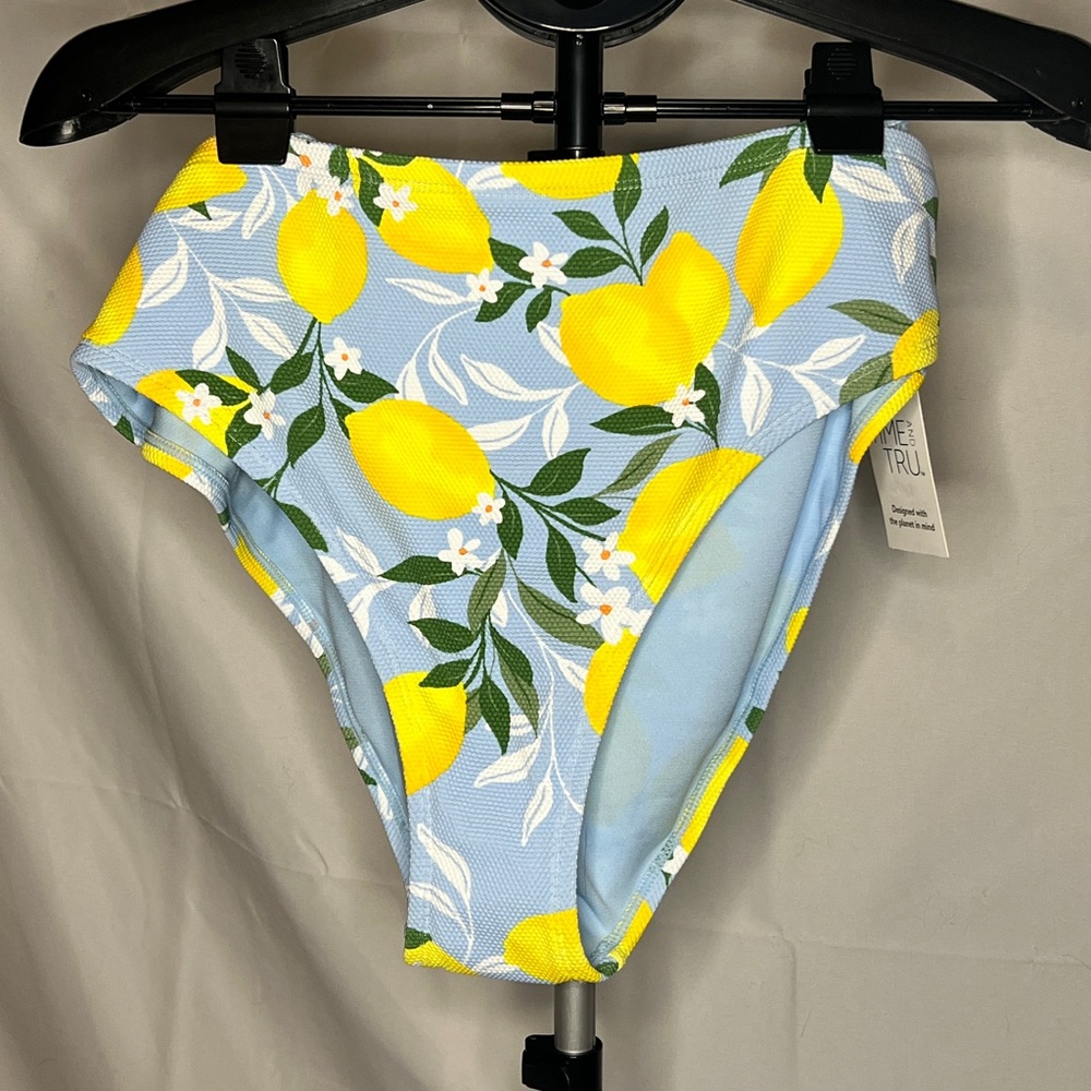 NWT- Time and Tru Lemon Print Bikini Bottom - Blue and Yellow